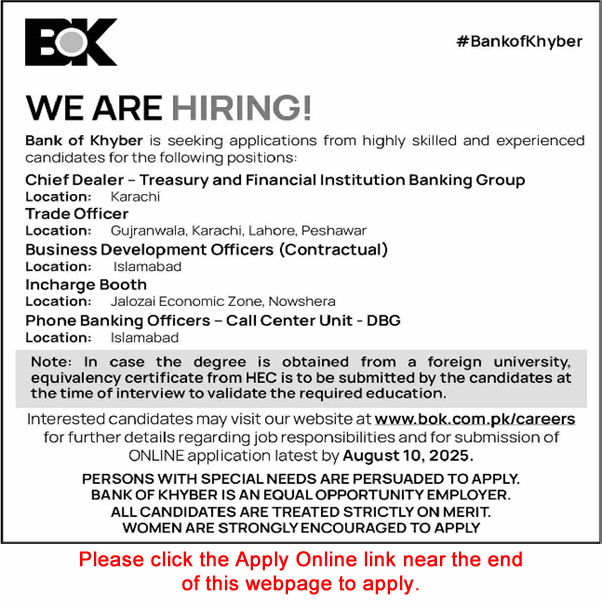 Bank of Khyber Jobs 2025 Official Ad – Apply Online for Banking Positions